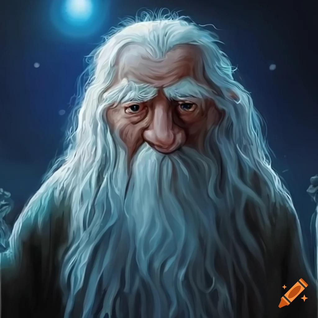 Gandalf dwarf standing under a blue moon