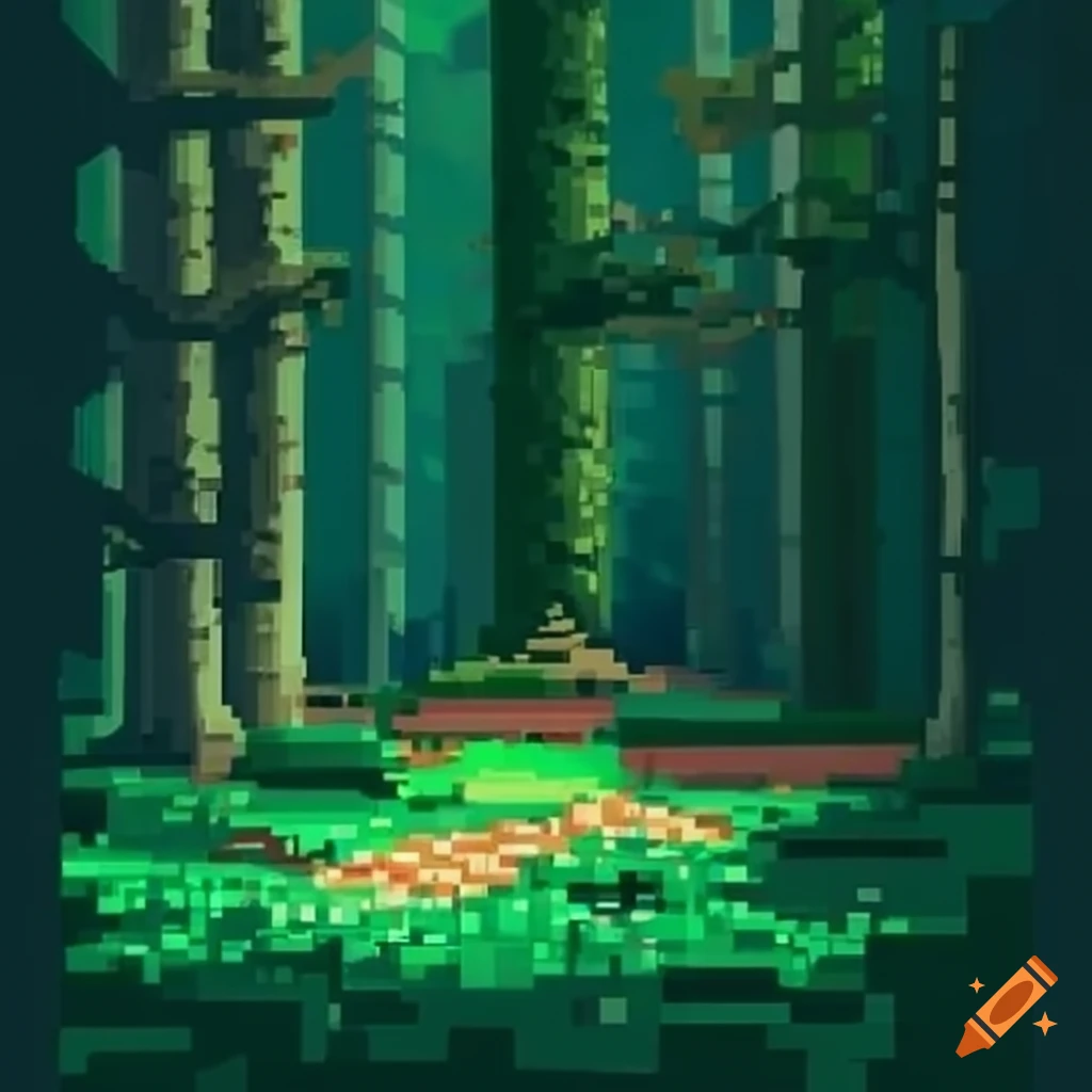 pixel art representation of a forest