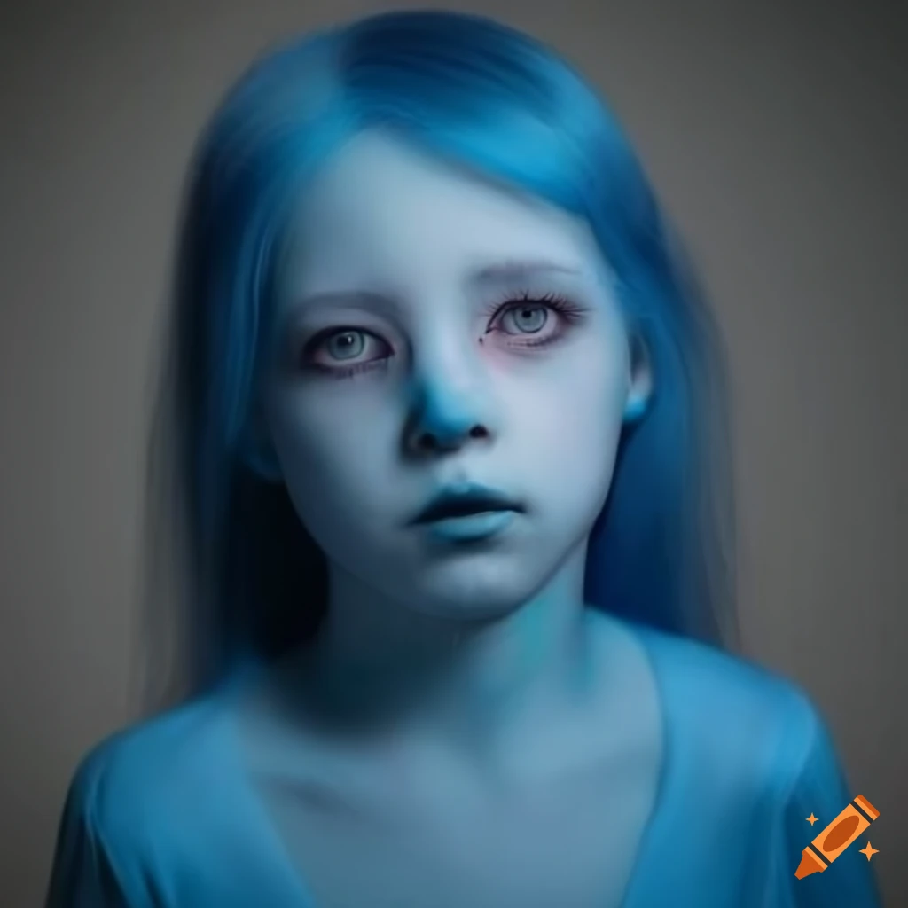 Realistic depiction of a blue ghost girl