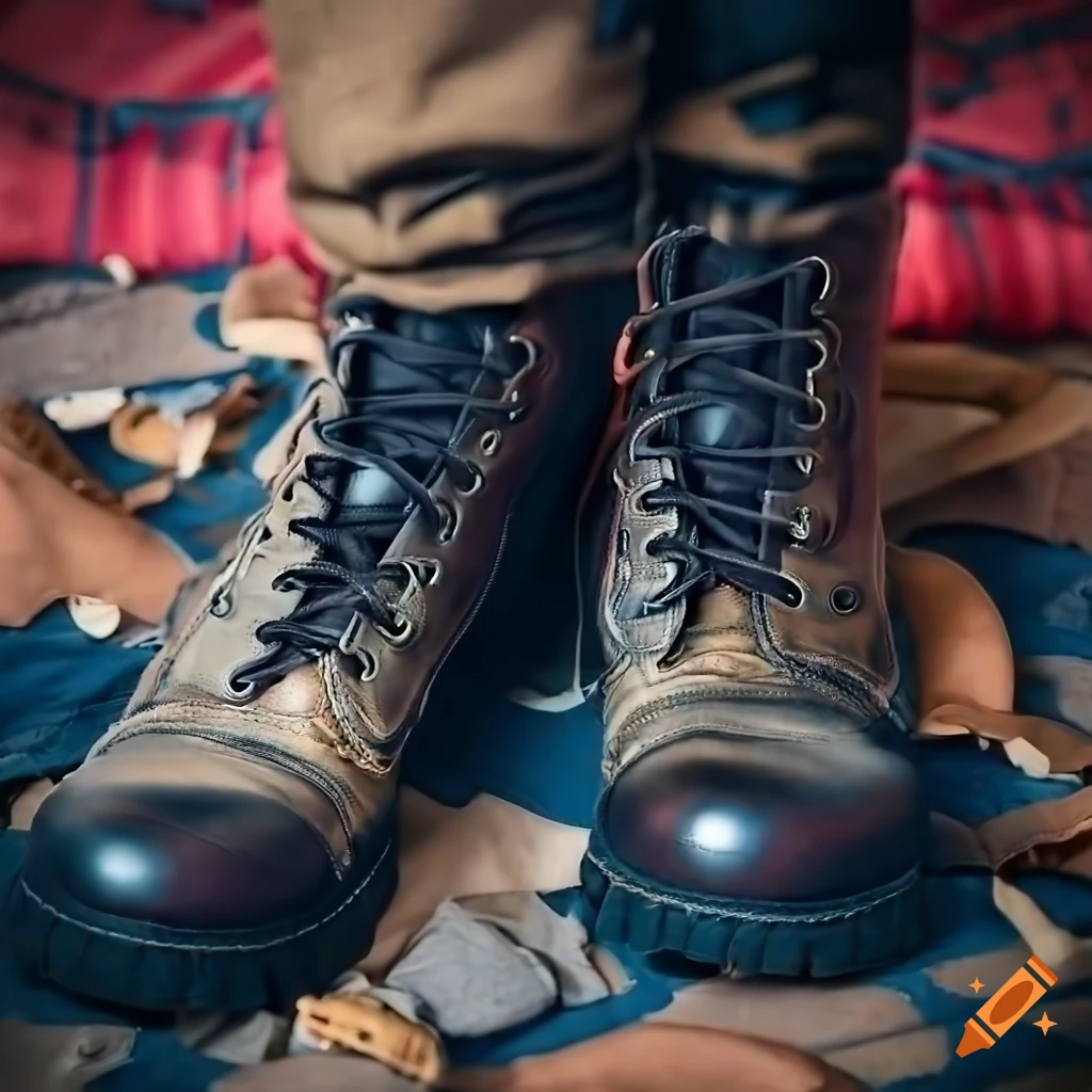 Close-up of male adolescent's feet in rolled-up jeans and boots