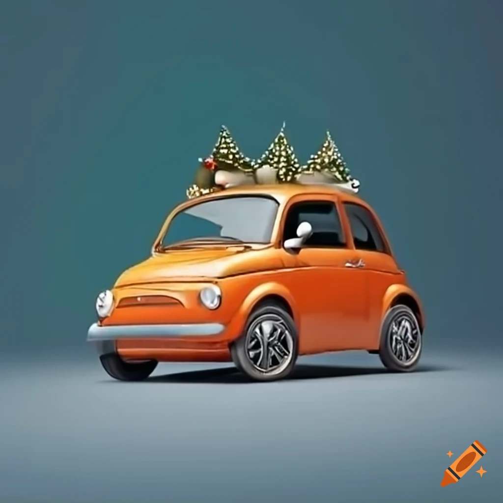 fiat car with a christmas tree on top