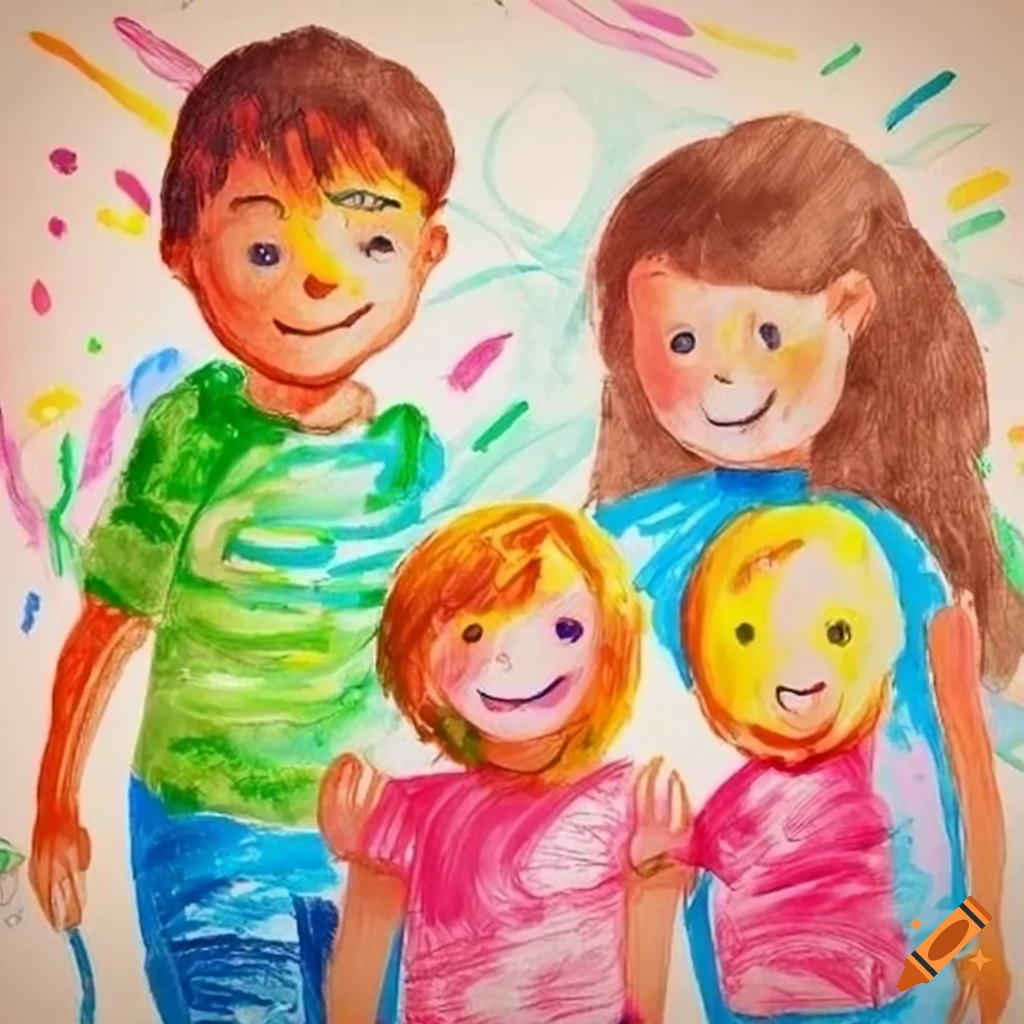 Happy Family with Little Children. Mother and Father with Kids. Brother and  Sister with Parents Stock Image - Image of crayon, sister: 146795203