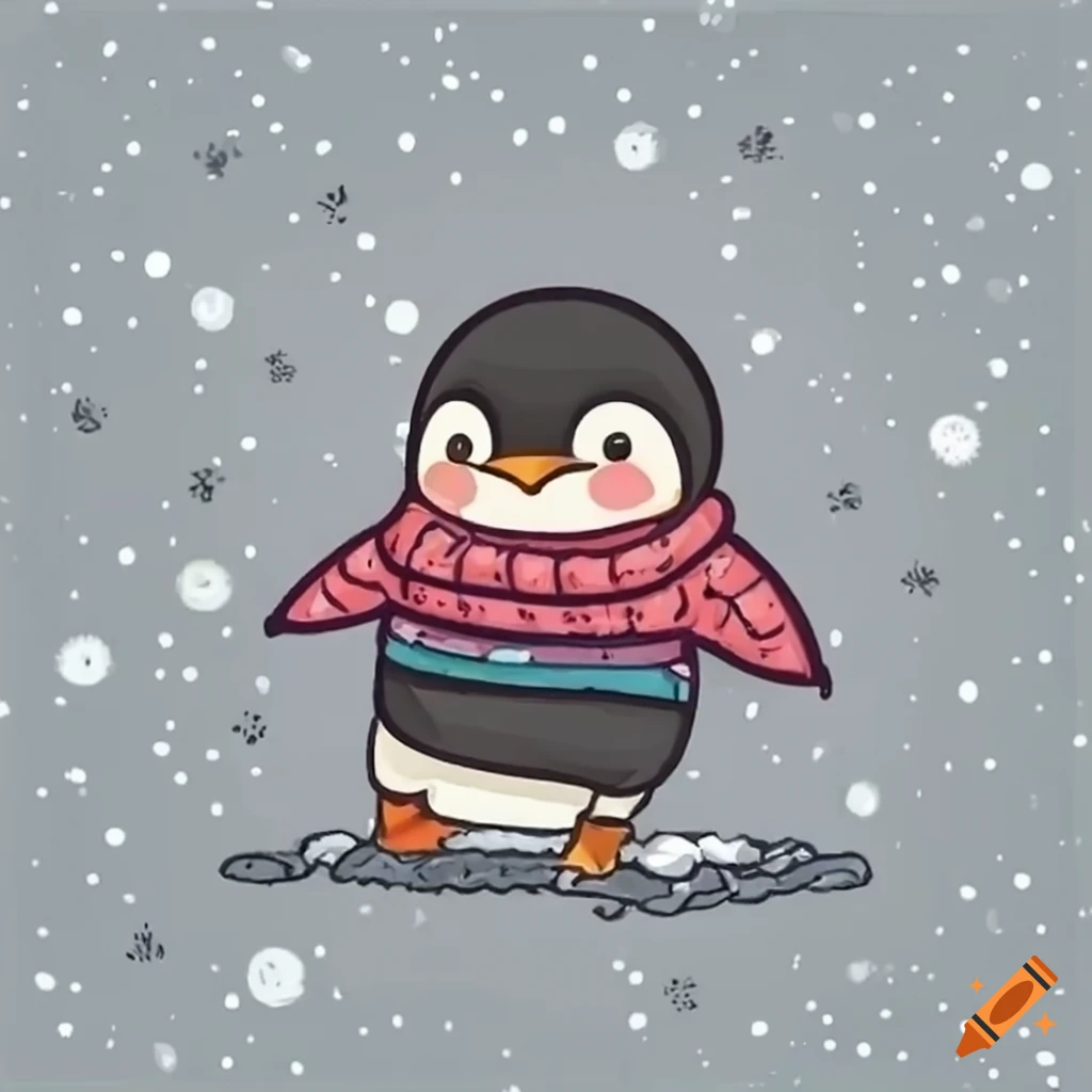 adorable penguin playing in the snow