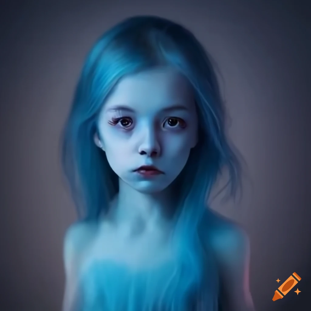 Realistic depiction of a young blue ghost girl