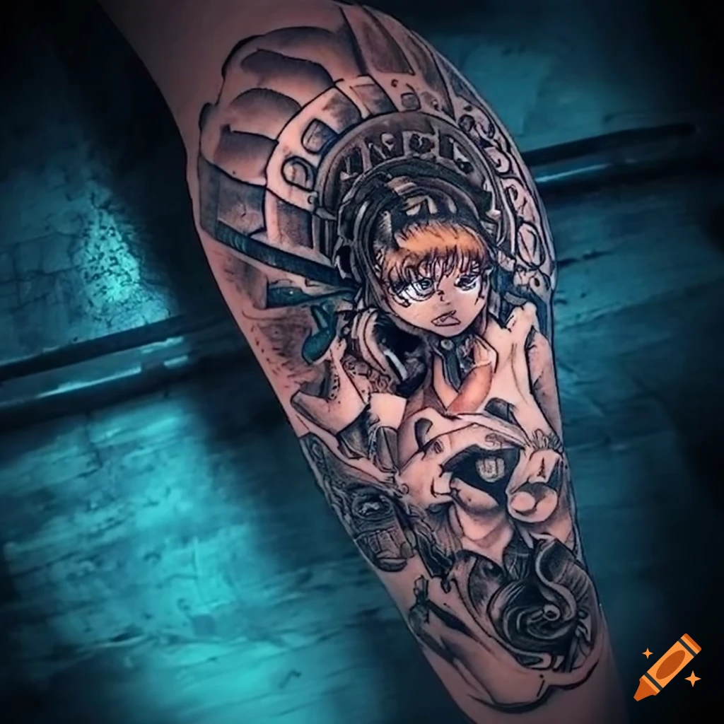 Premium Vector | Japanese anime girl with doacon tattoo with japanese style
