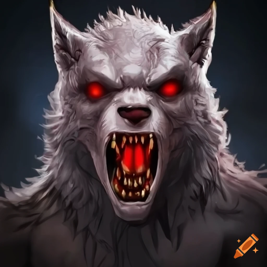 Image of a sinister werewolf with red eyes on Craiyon