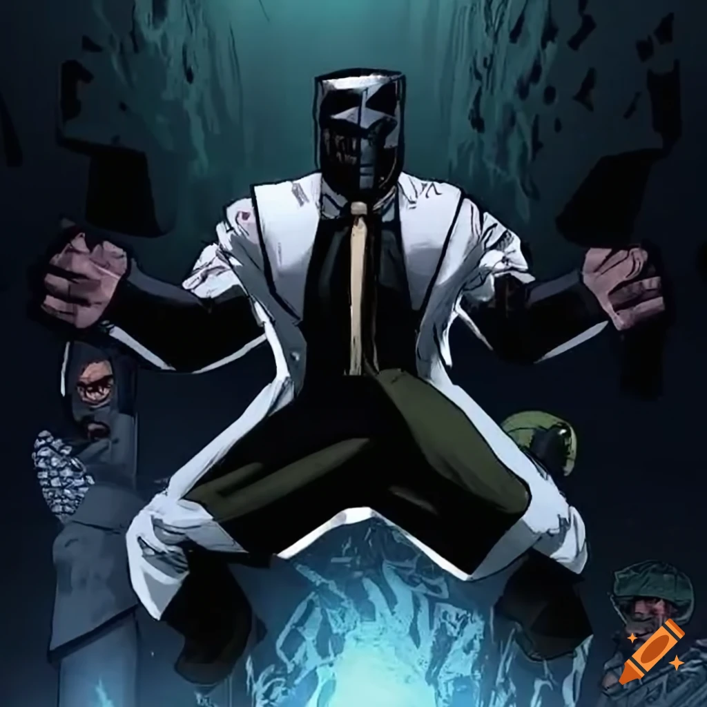 A super villain in comics with a black mask on Craiyon