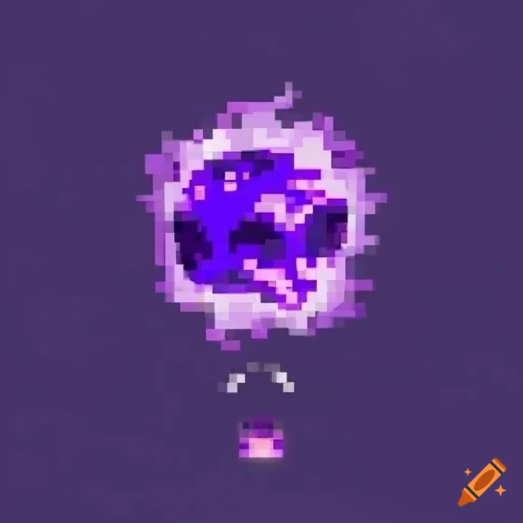 pixel art of a fast flying fireball with purple and black flames