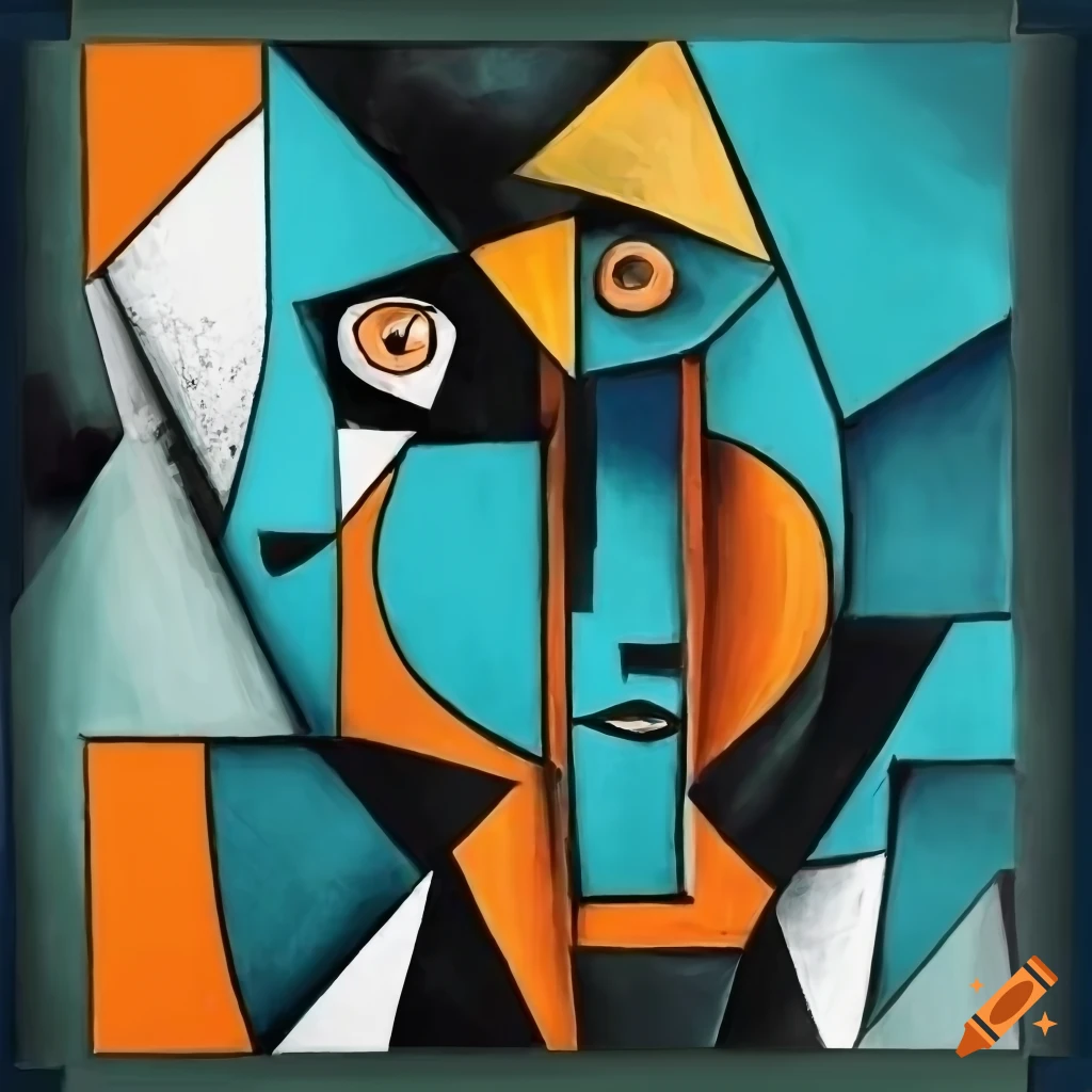 black and white and orange cubist expressionist surrealist artwork
