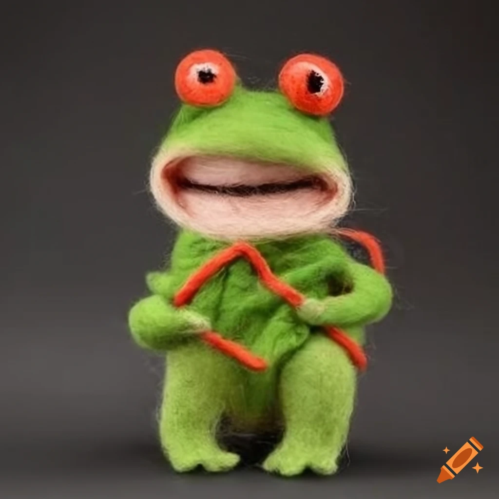 Felted Wool Frog Wearing Cozy Clothes