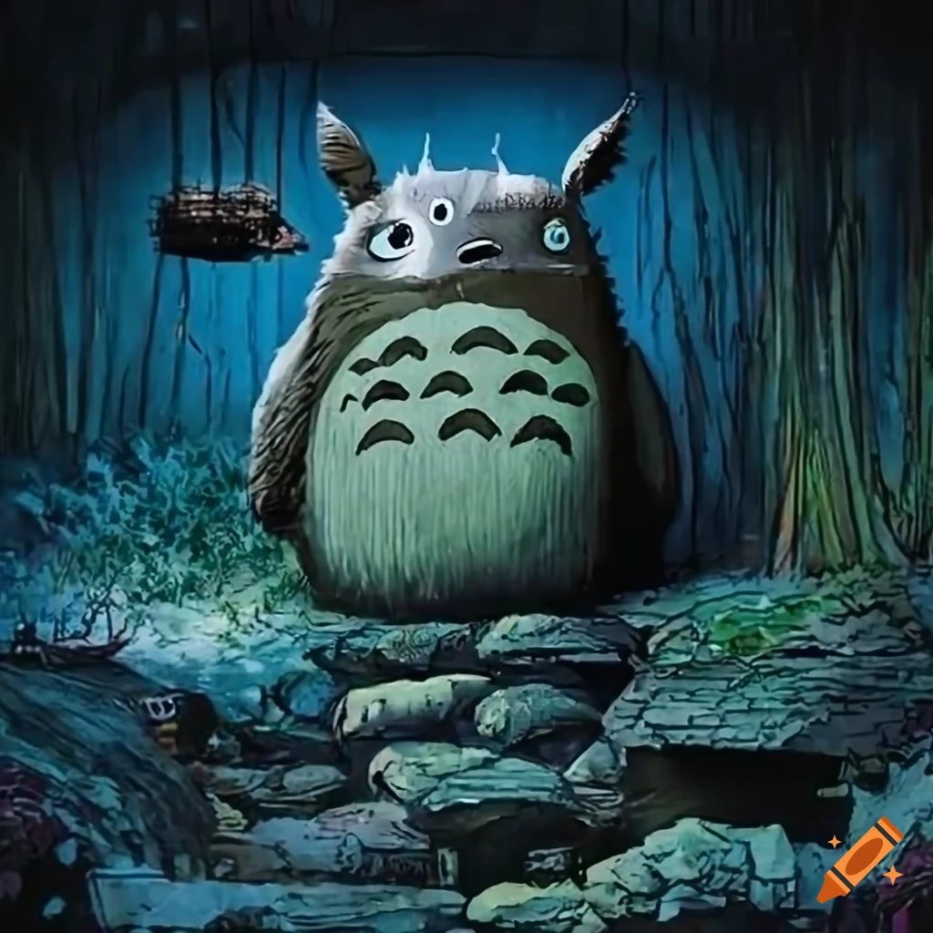 Totoro Blade Runner inspired diorama with glitter