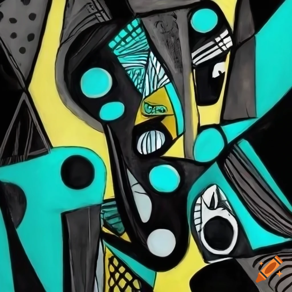 abstract artwork with black and white doodles in fuchsia, yellow, and turquoise