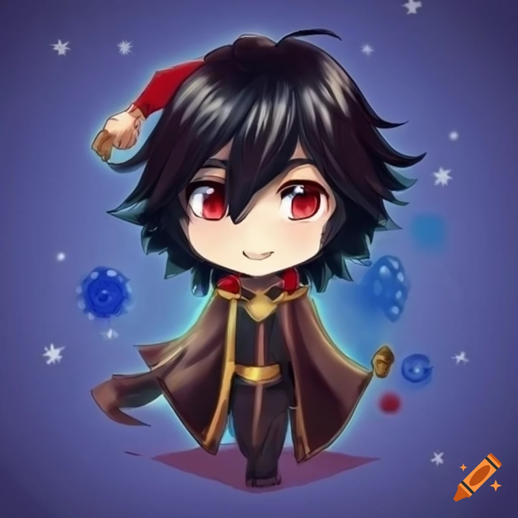 Chibi male wizard with black hair and Christmas theme