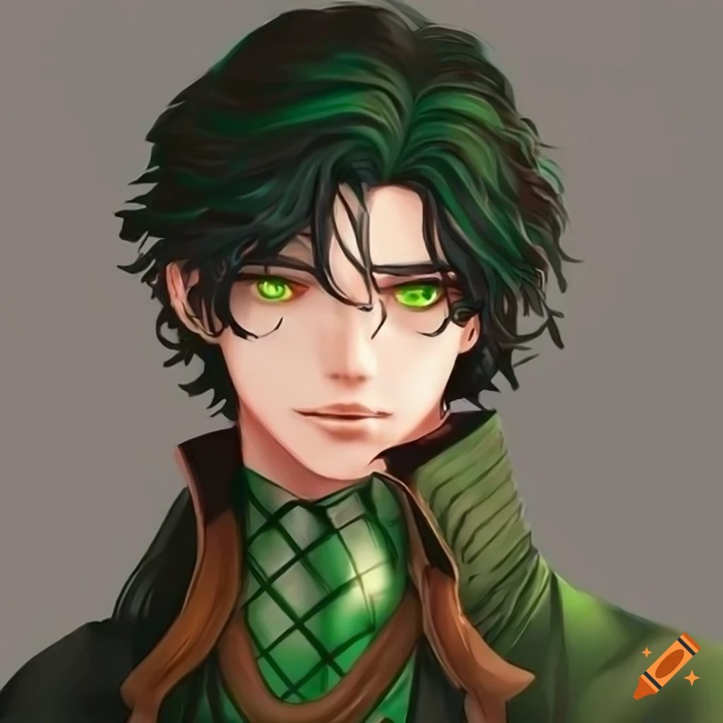 Cool-looking man with black hair and green eyes in a comic-style ...