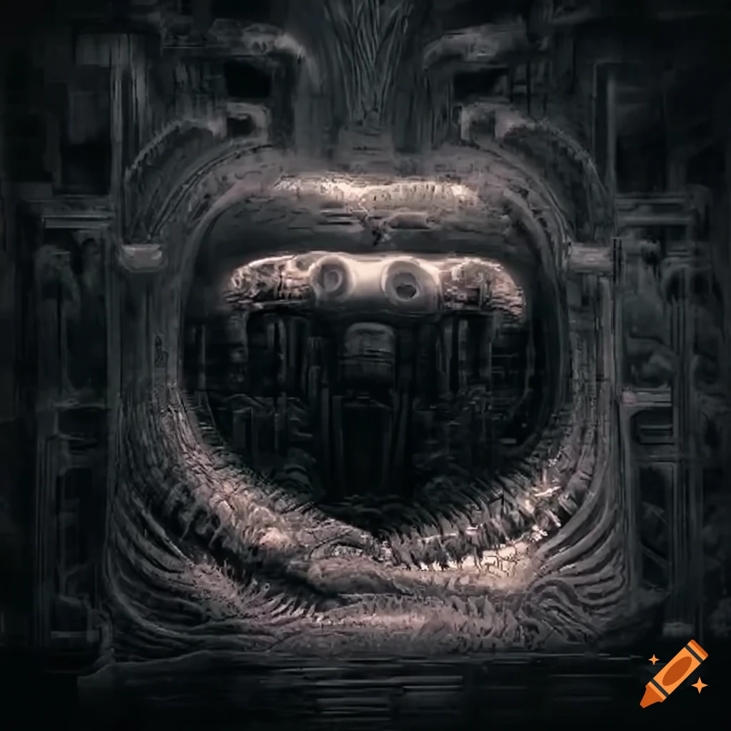 wet ruins in a 2D metroid game with H R Giger inspired art