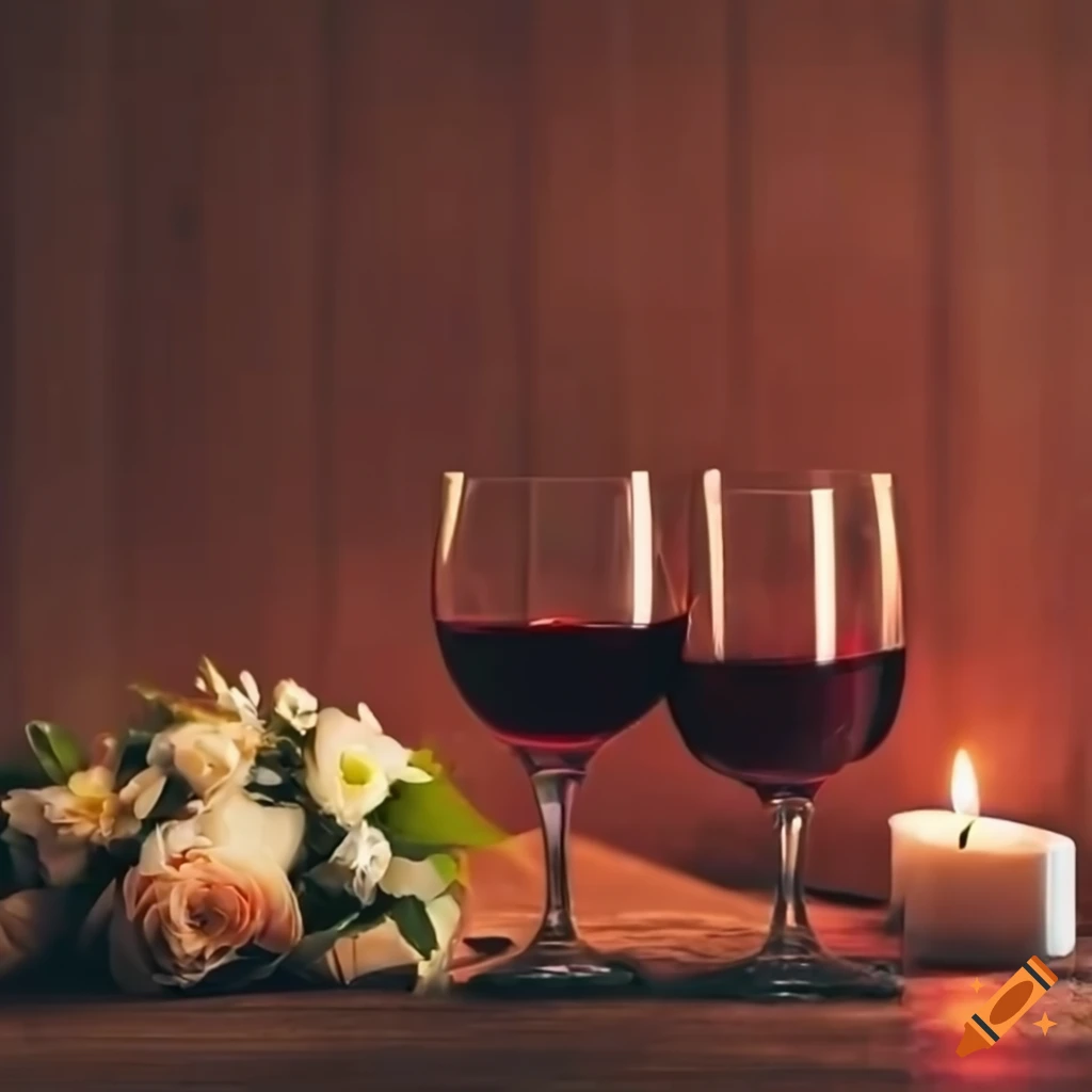 Romantic dinner with flowers and wine on a table on Craiyon