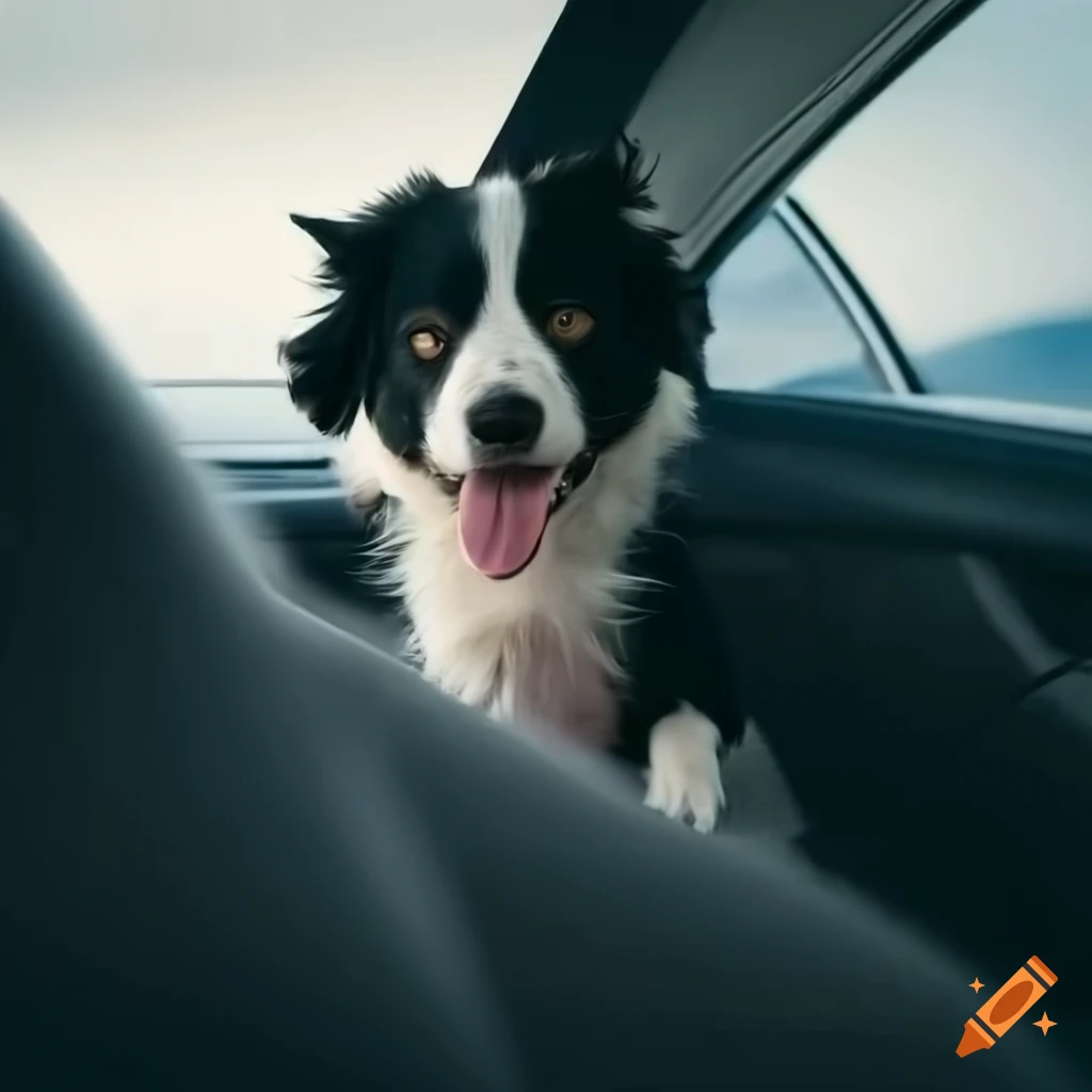 Border collie puppy riding in the car