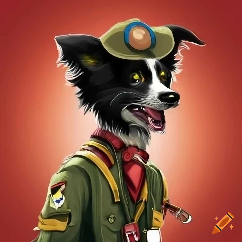 Border collie boy scout with suspenders
