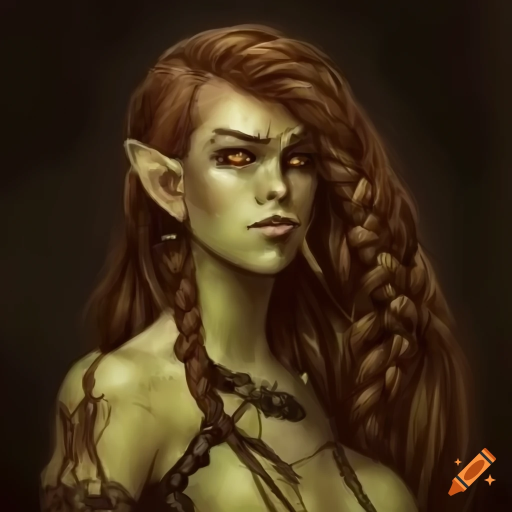 Character Design Of A Female Half Orc Barbarian With Brown Hair And Green Eyes On Craiyon
