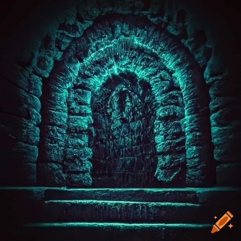 spooky sigil portal in a glowing mushroom forest