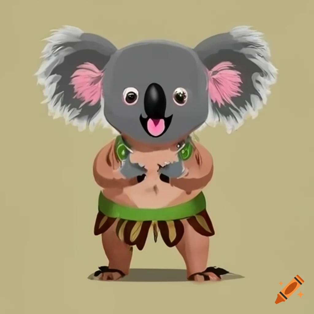 funny koala in a Hawaiin warrior outfit