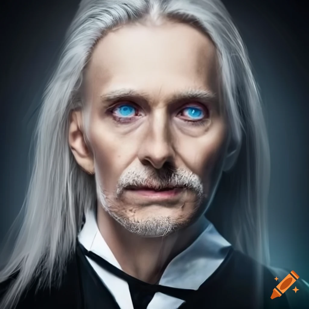 portrait of a mature magician in black robe