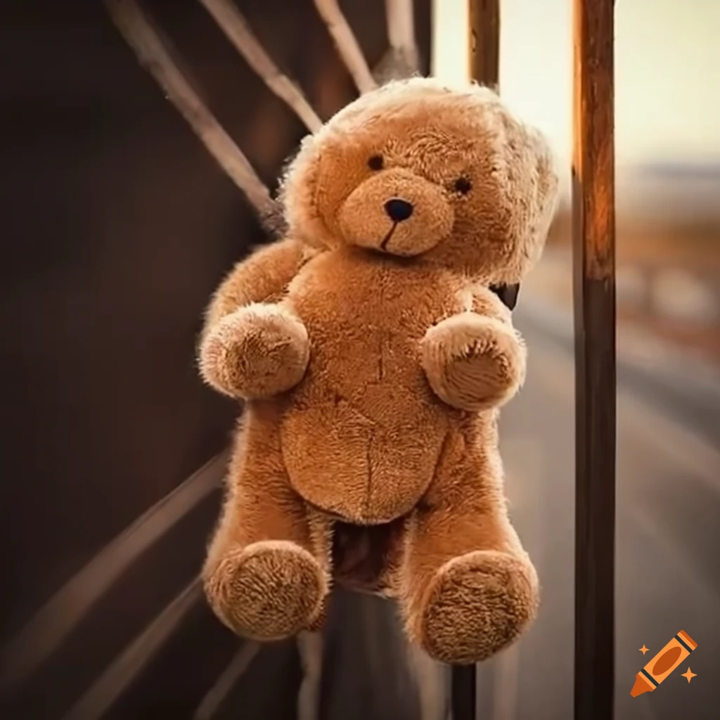 child looking at border wall with teddy bear
