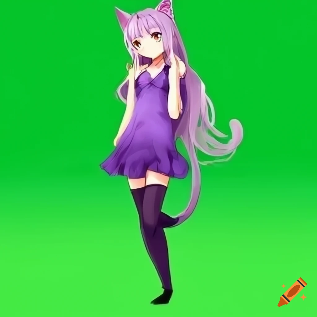 Anime cat girl with a purple background on Craiyon