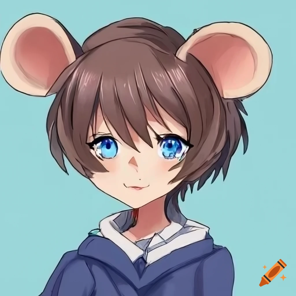 cartoon mouse character with big ears and blue eyes