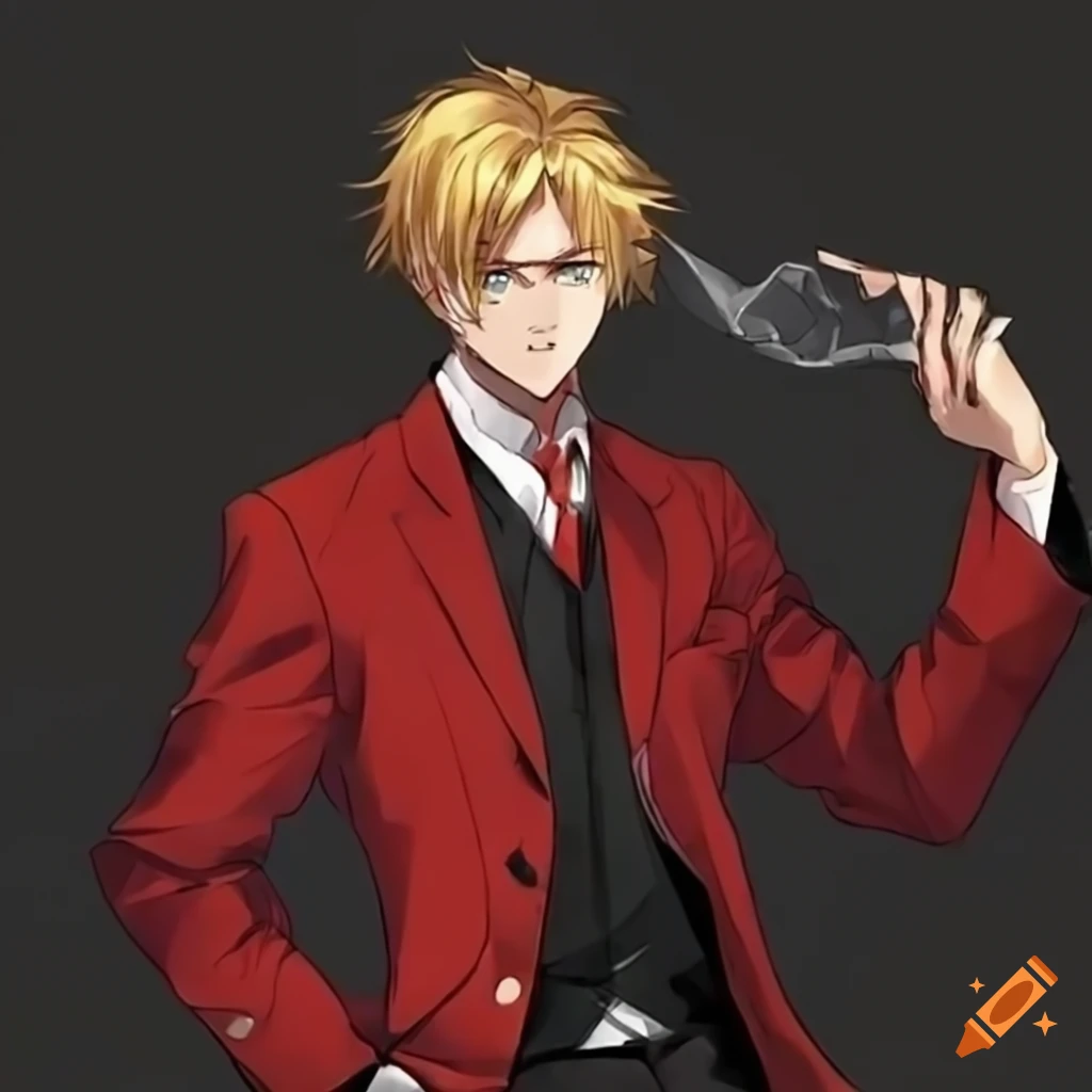 Anime character with golden blonde hair and blue eyes on Craiyon