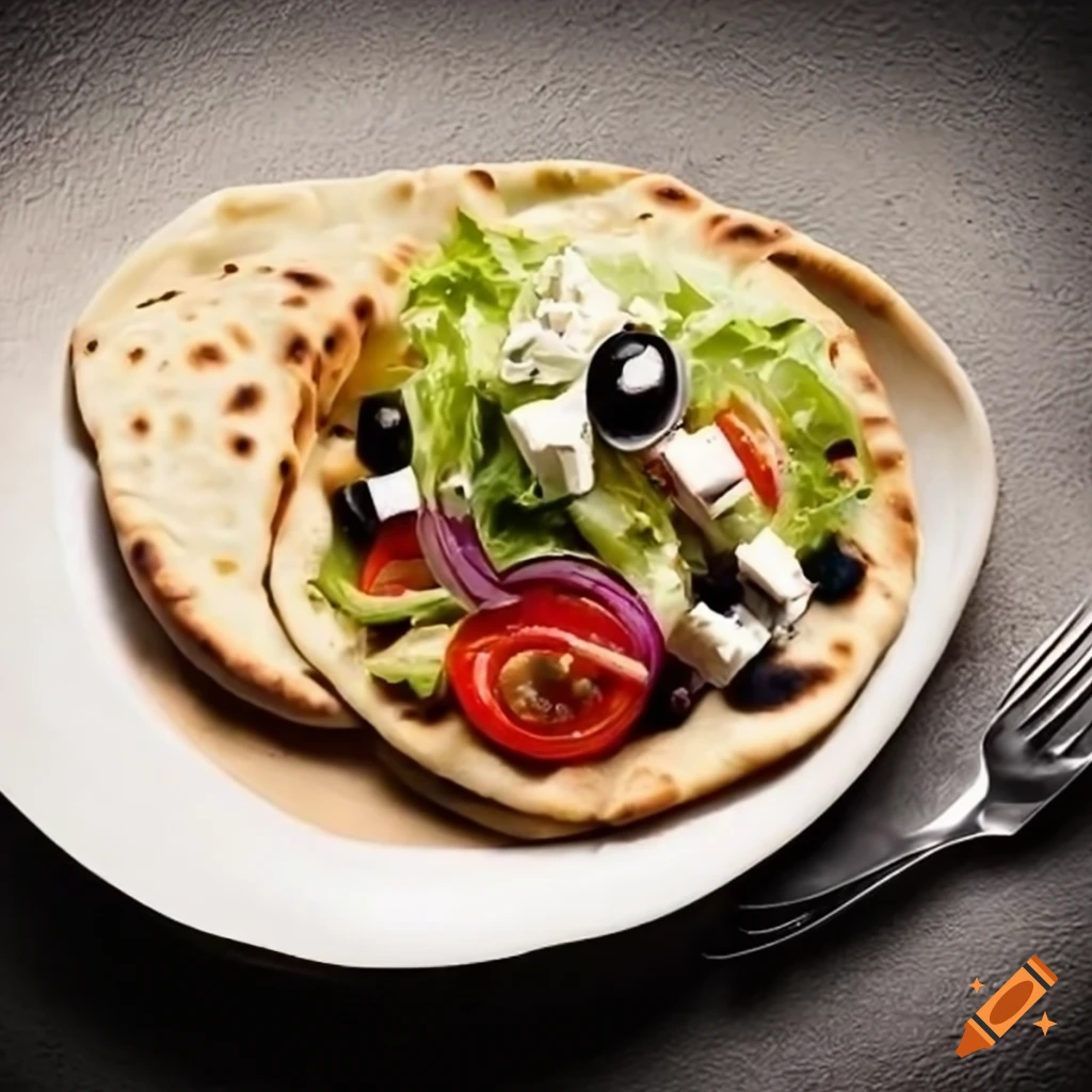 Delicious naan bread with armstrong cheese and greek salad