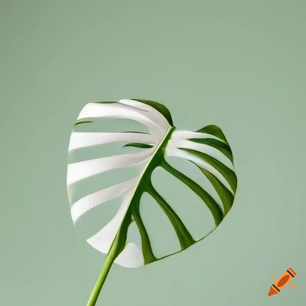 white monstera leaf on sage green background
