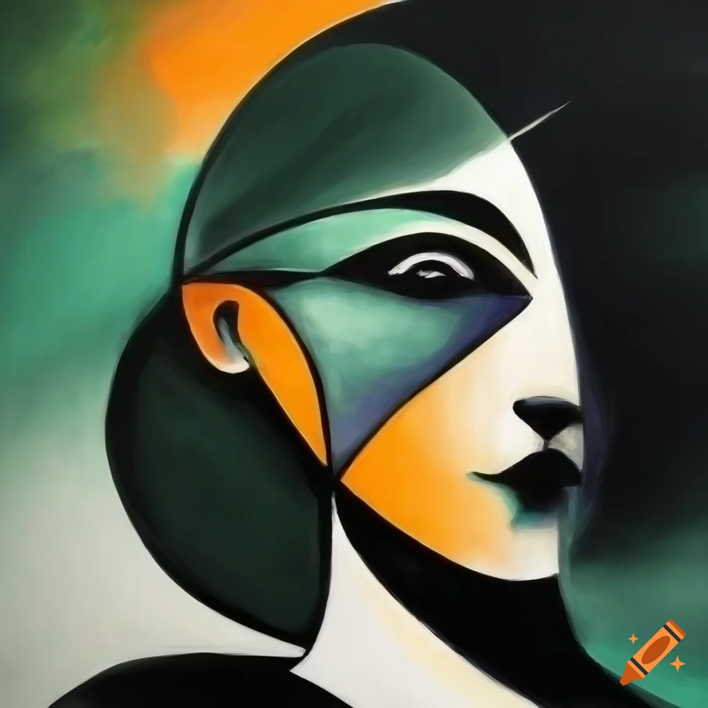 black and white and orange cubist expressionist surrealist artwork