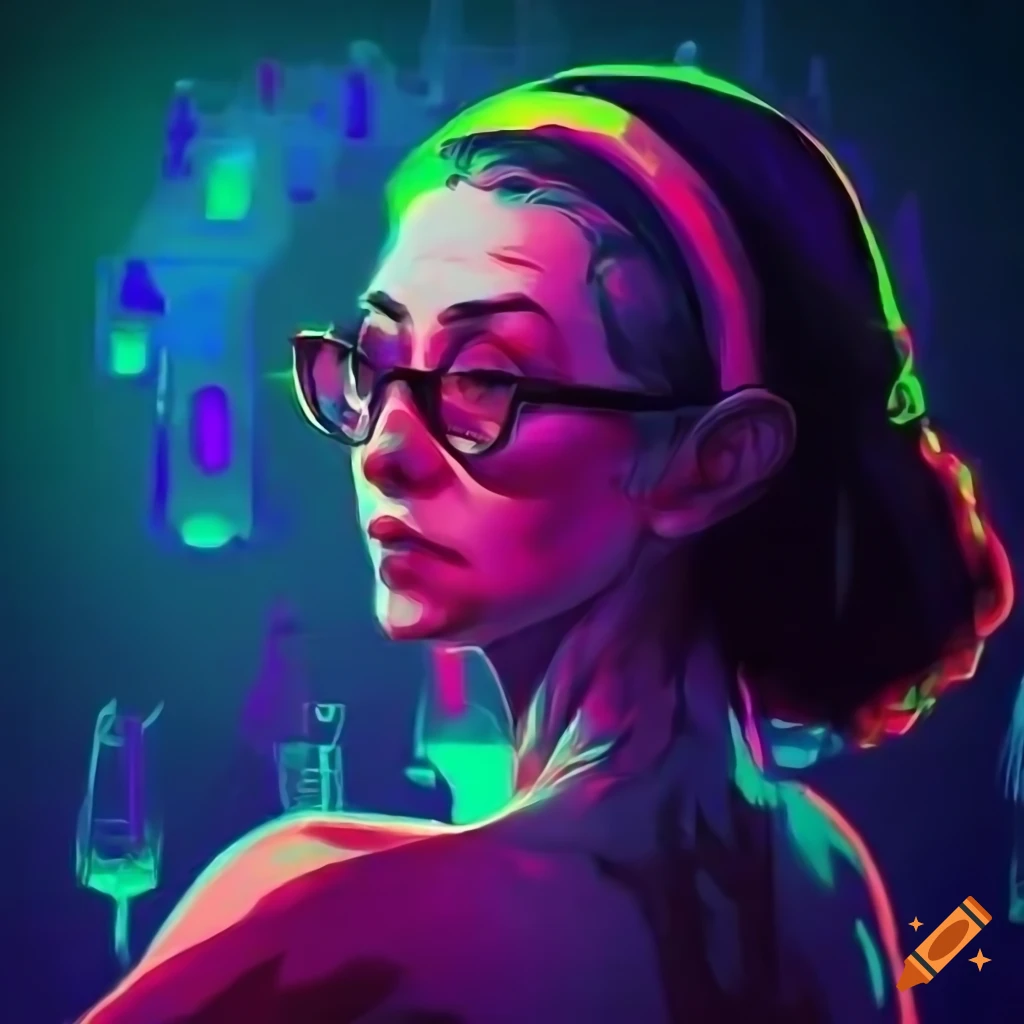 digital painting of a stern ballet dance teacher with cyberpunk elements