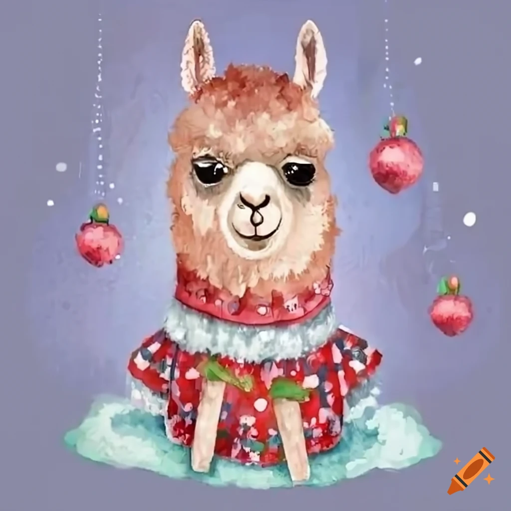 cartoon llama in festive pyjamas