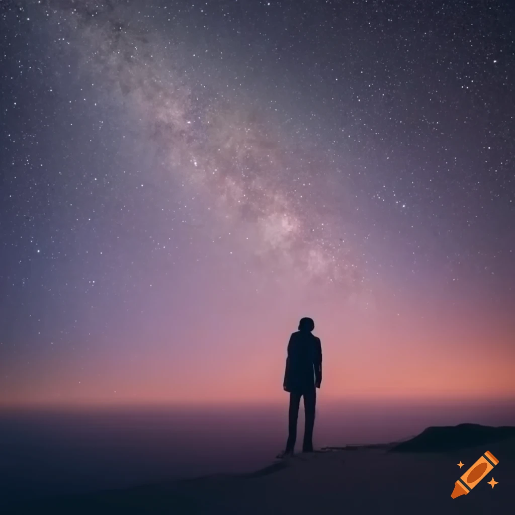 Man Walking Towards The Light In A Starry Night On Craiyon