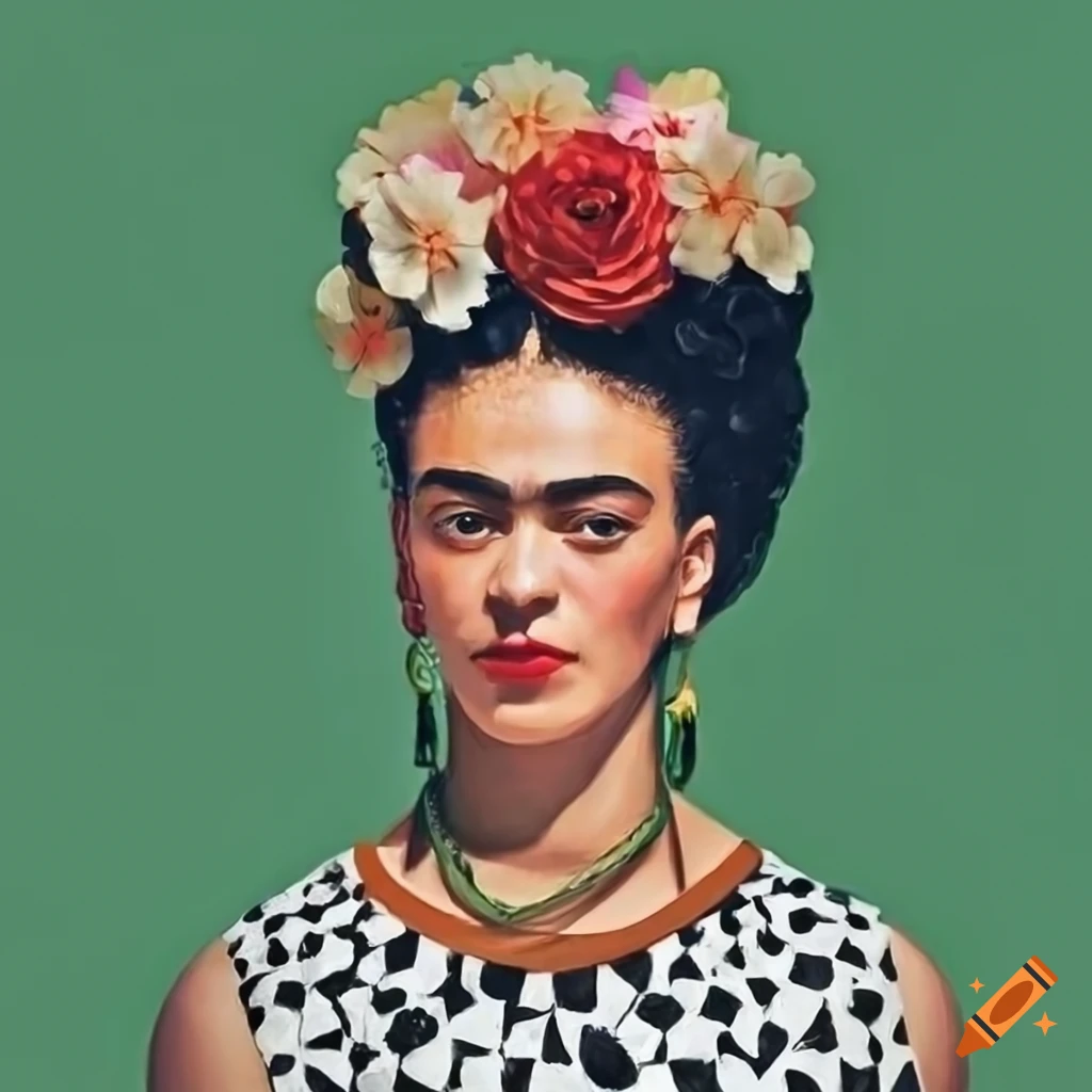 portrait of Frida Kahlo with flowers on her head