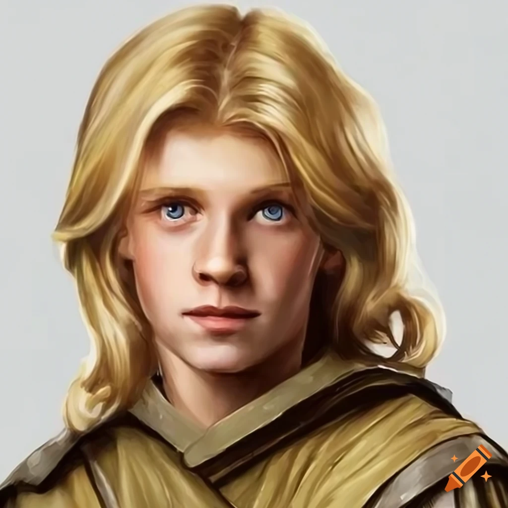 Robert irwin dressed as a knight with long blond hair on Craiyon