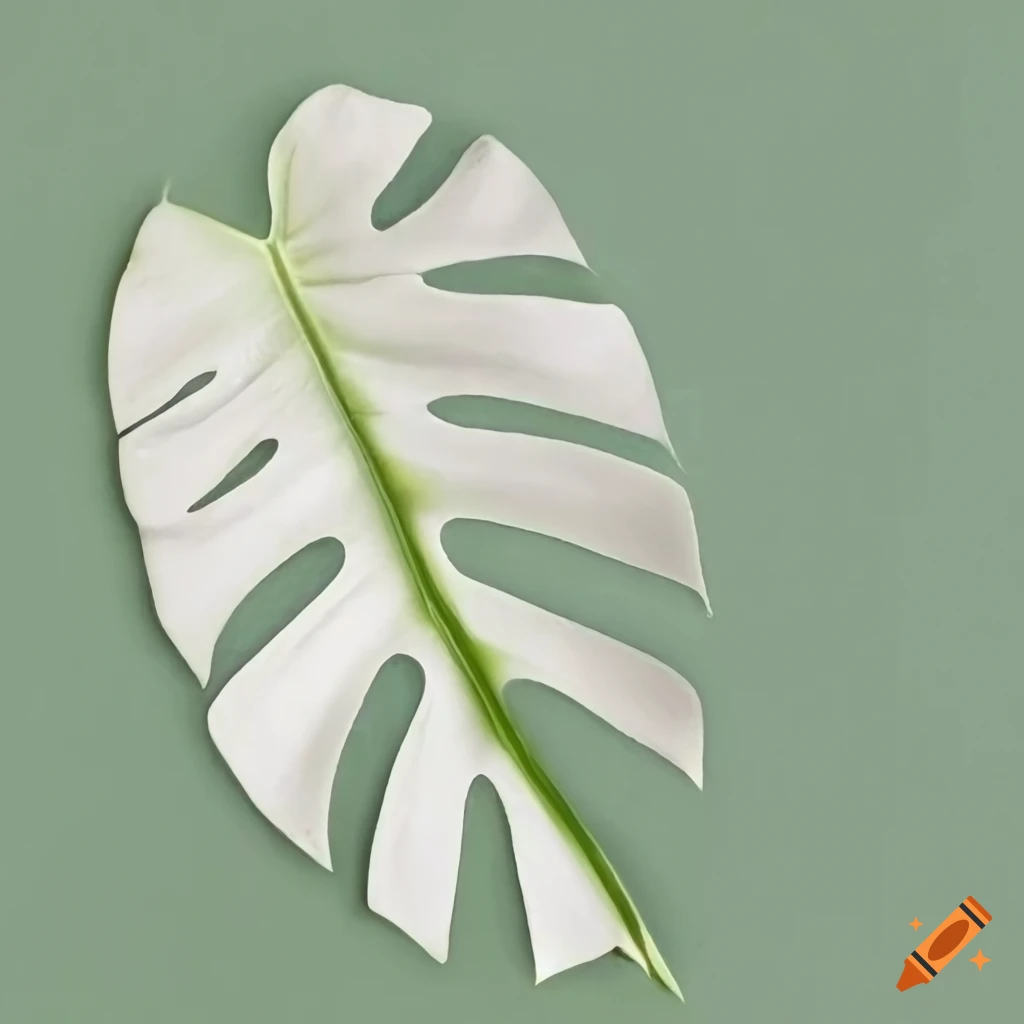 white monstera leaf on a green surface