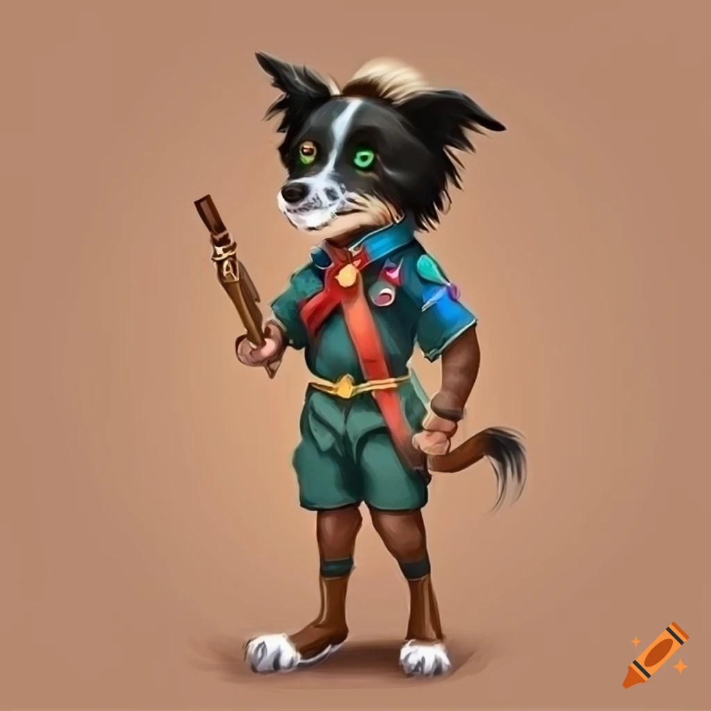 Border collie boy scout with suspenders