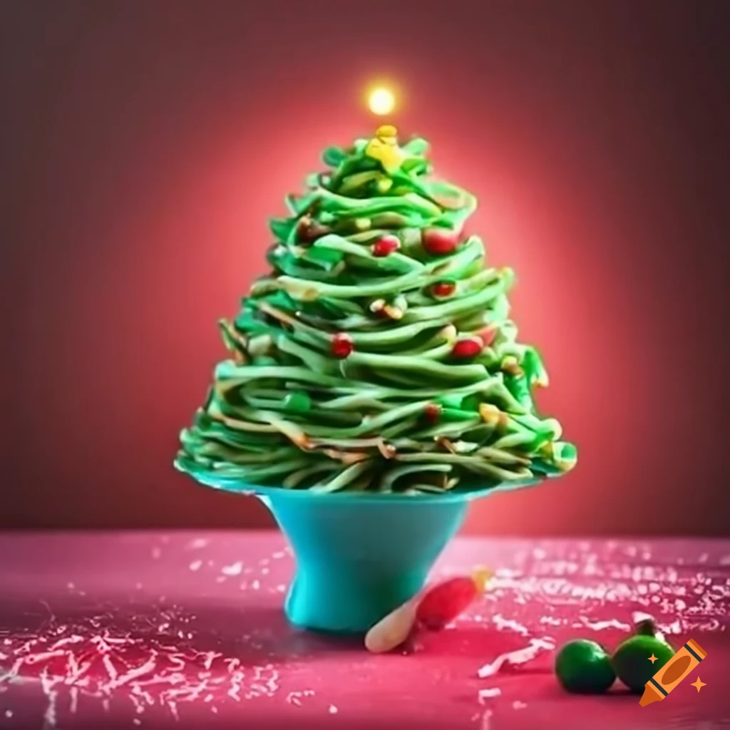 bowl of Christmas tree-flavored noodles