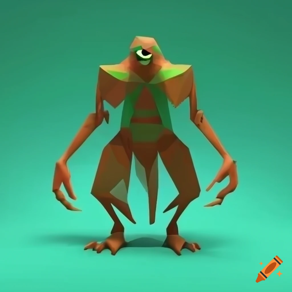 cartoon style forest monster in low poly art