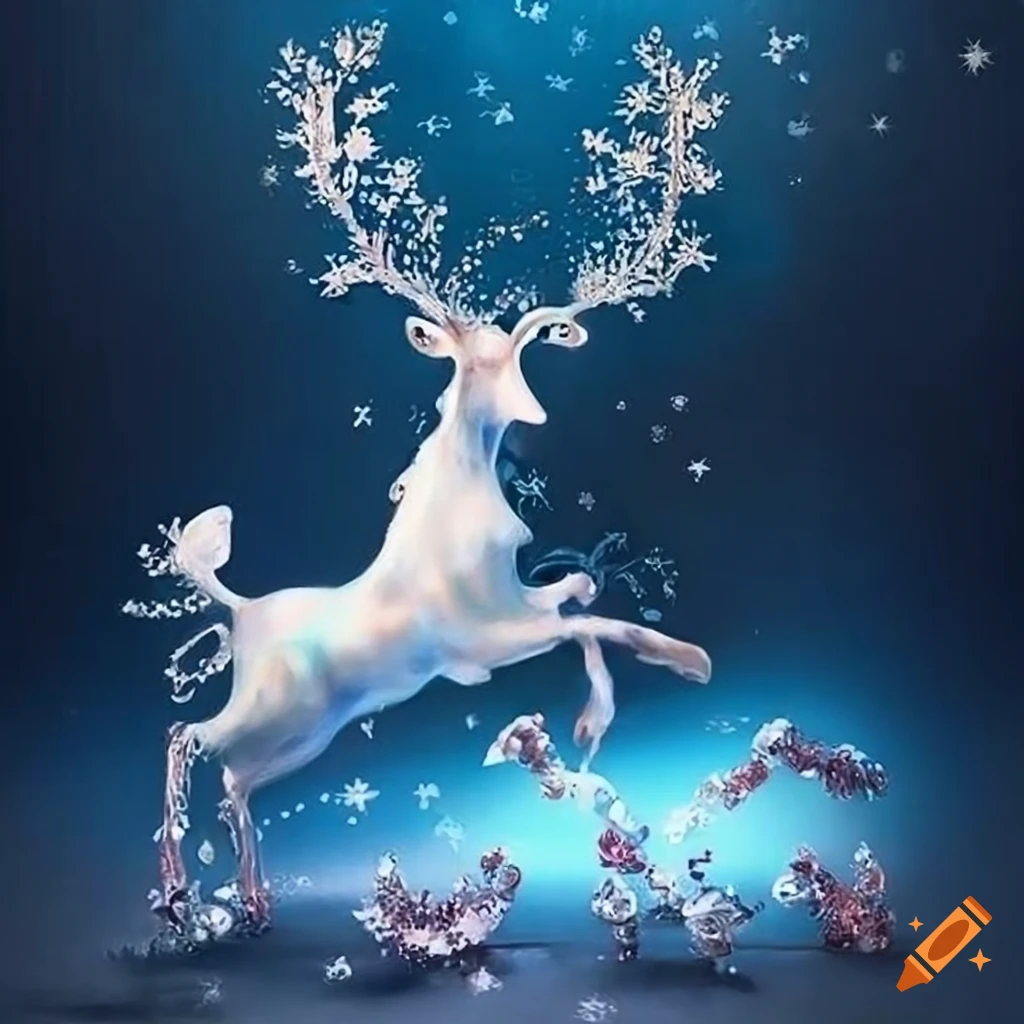 Artistic depiction of a decorated white christmas reindeer on Craiyon