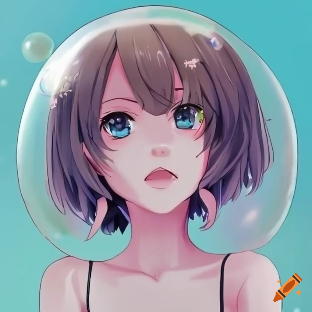 Digital art of an anime girl in a bubble