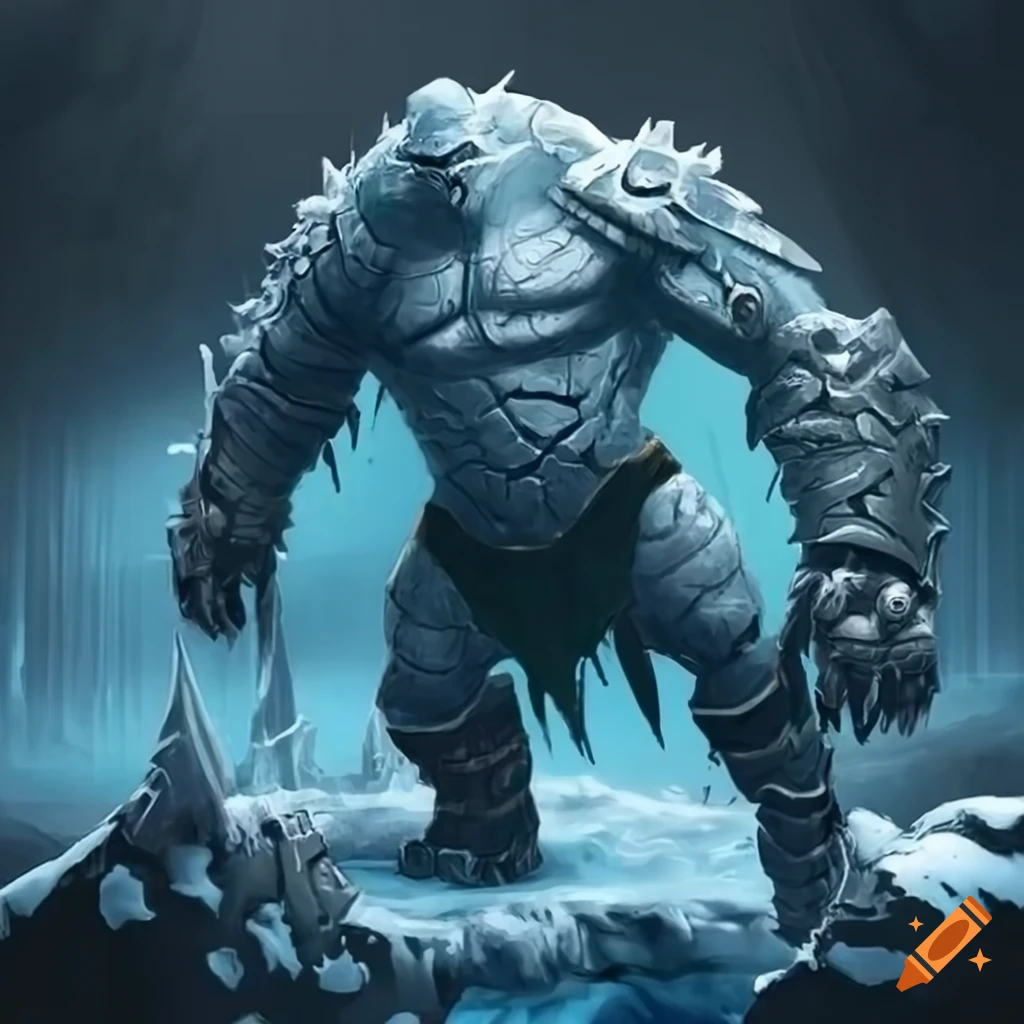 Image of a giant ice golem in armor on Craiyon