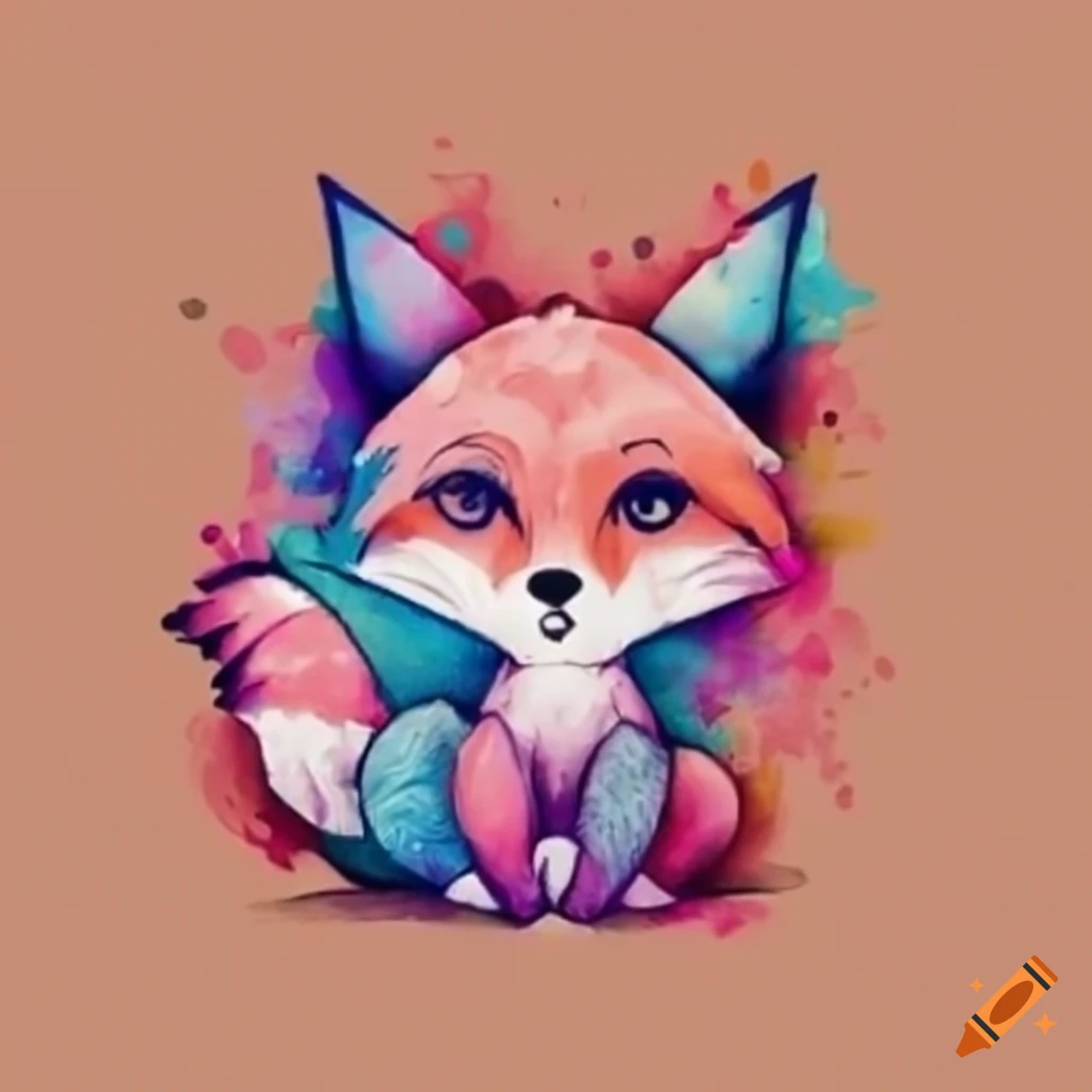 tattoo of a cute fox with transgender flag colors