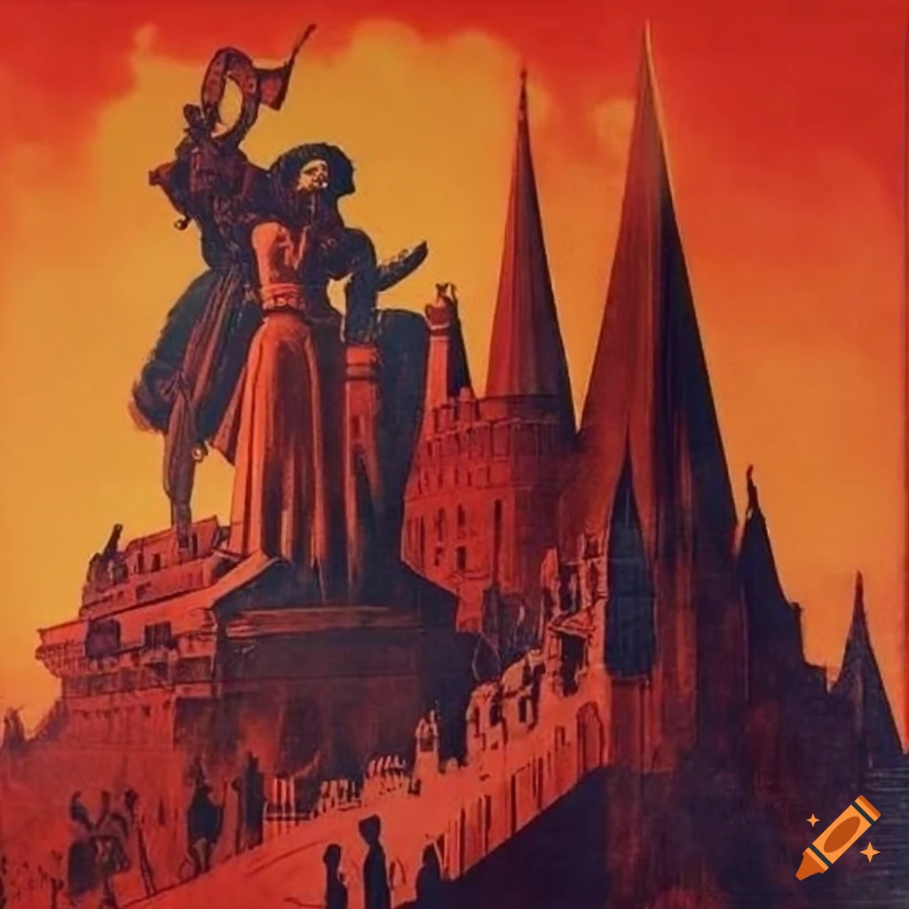 Soviet propaganda poster with Vivien Leigh in Gustave Dore style