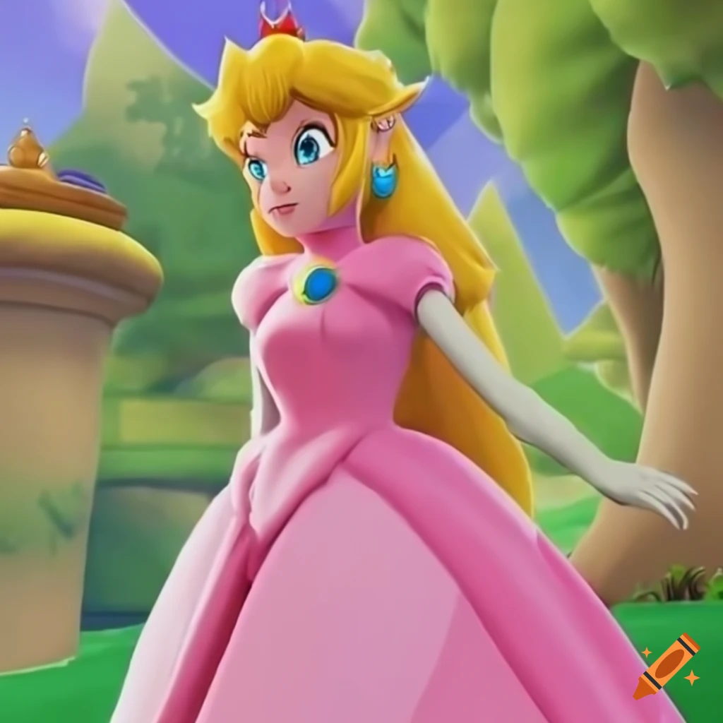 Link admiring princess peach's ballgown