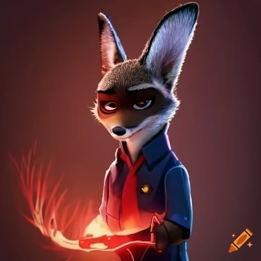 image of a male black fox using red magic in Zootopia
