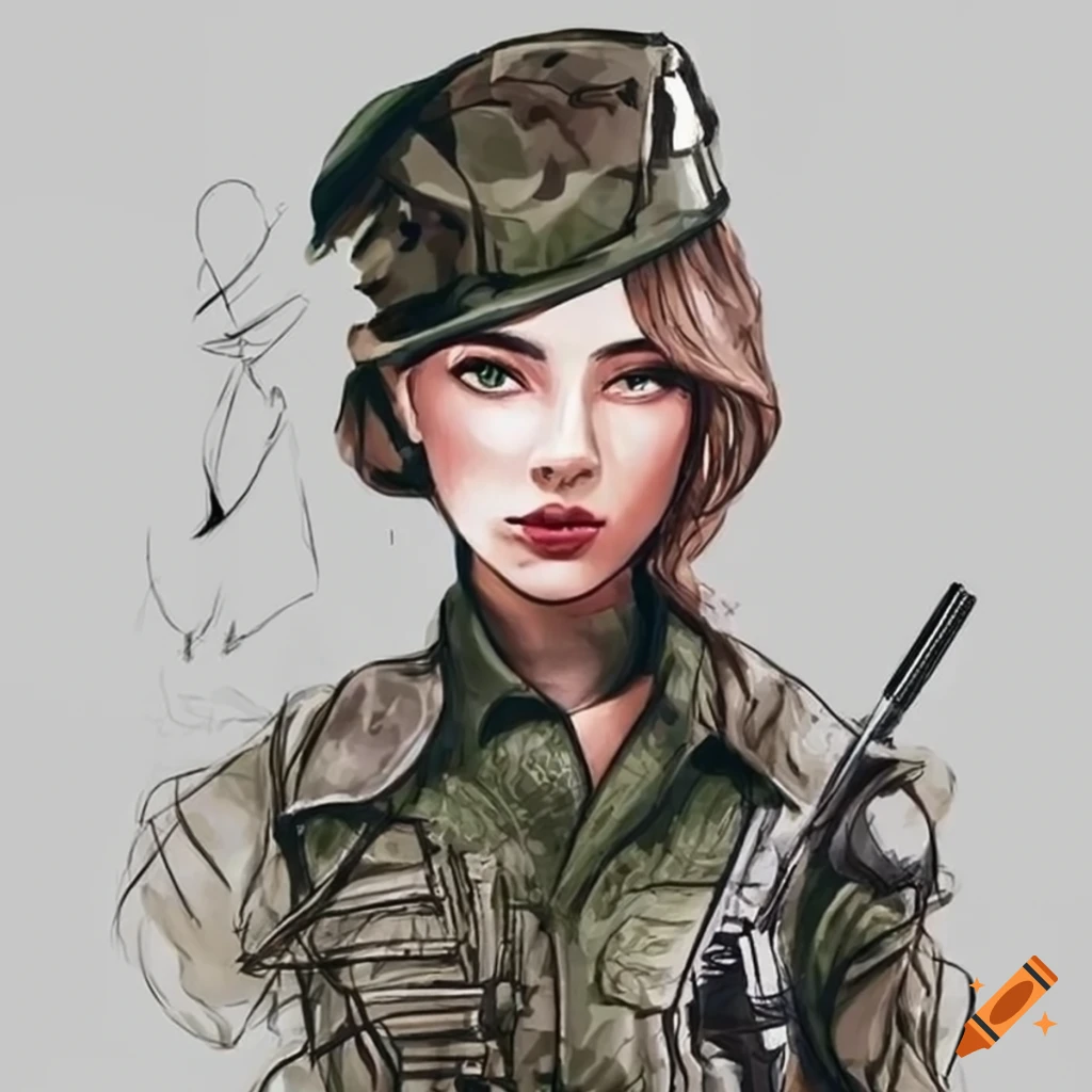 Girl wearing soldier style outfit on Craiyon